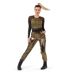 Dance Costume XL Adult Gold AWCT 23093 Hip Hop Jazz Clogging Metallic 2 pc Mesh